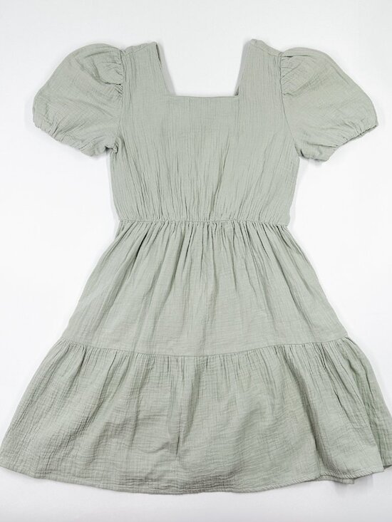 100% Cotton Gauze Mini Dress Open Back Sage Pastel Easter Cottagecore - Picture 3 of 7